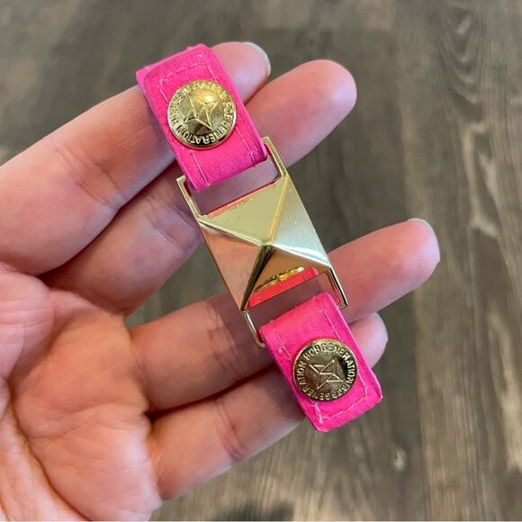 BCBG Neon pink Faux Leather Bracelet w/ Gold Pyramid - Picture 3 of 4